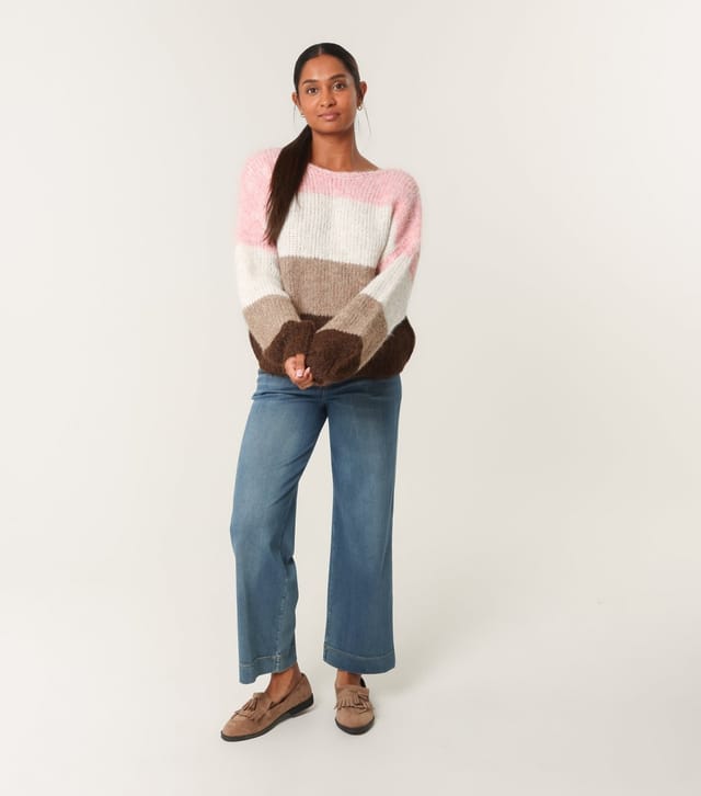 Blue Vanilla Women's Pink Striped Slash Neck Knit Jumper Blue Vanilla New Look - 2