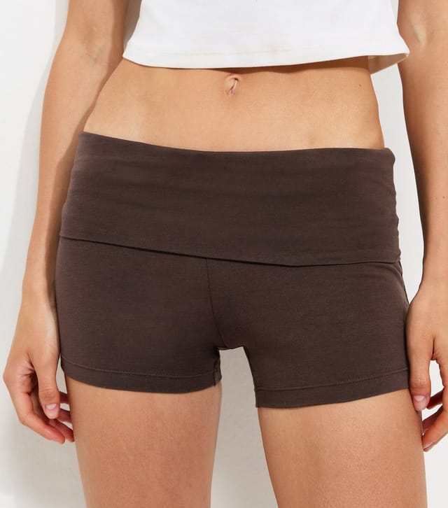 New Look Women's Dark Brown Cotton Rich Fold Over Hot Pant Shorts New Look - 2