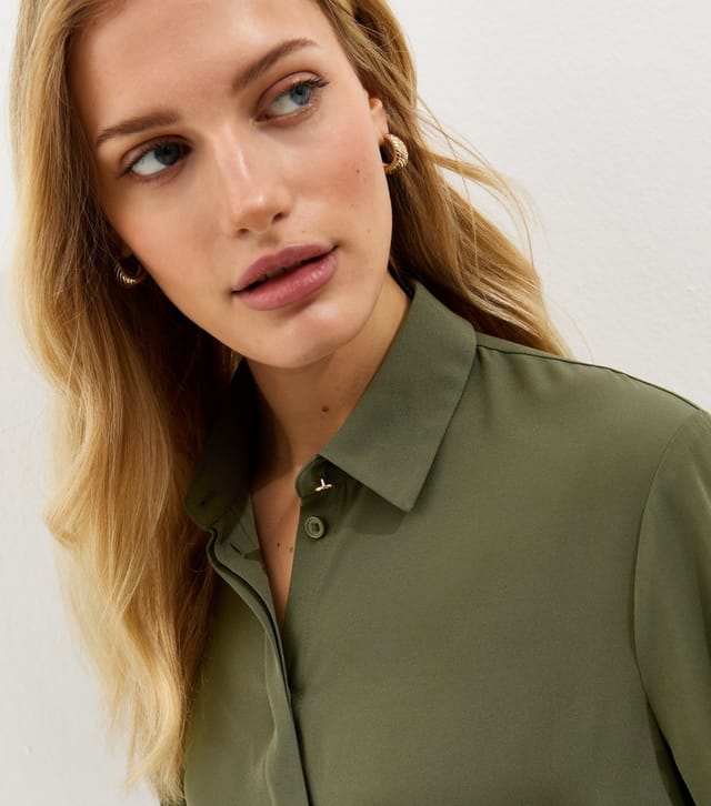 New Look Women's Khaki Concealed Button Shirt New Look - 2
