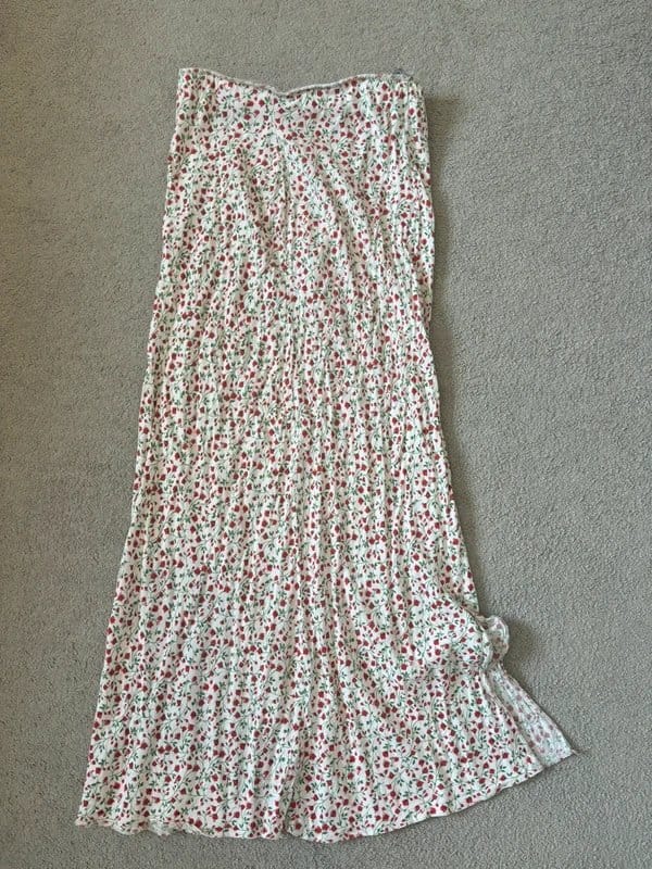 ASOS White Floral Rose Maxi Skirt with Small Side Slit