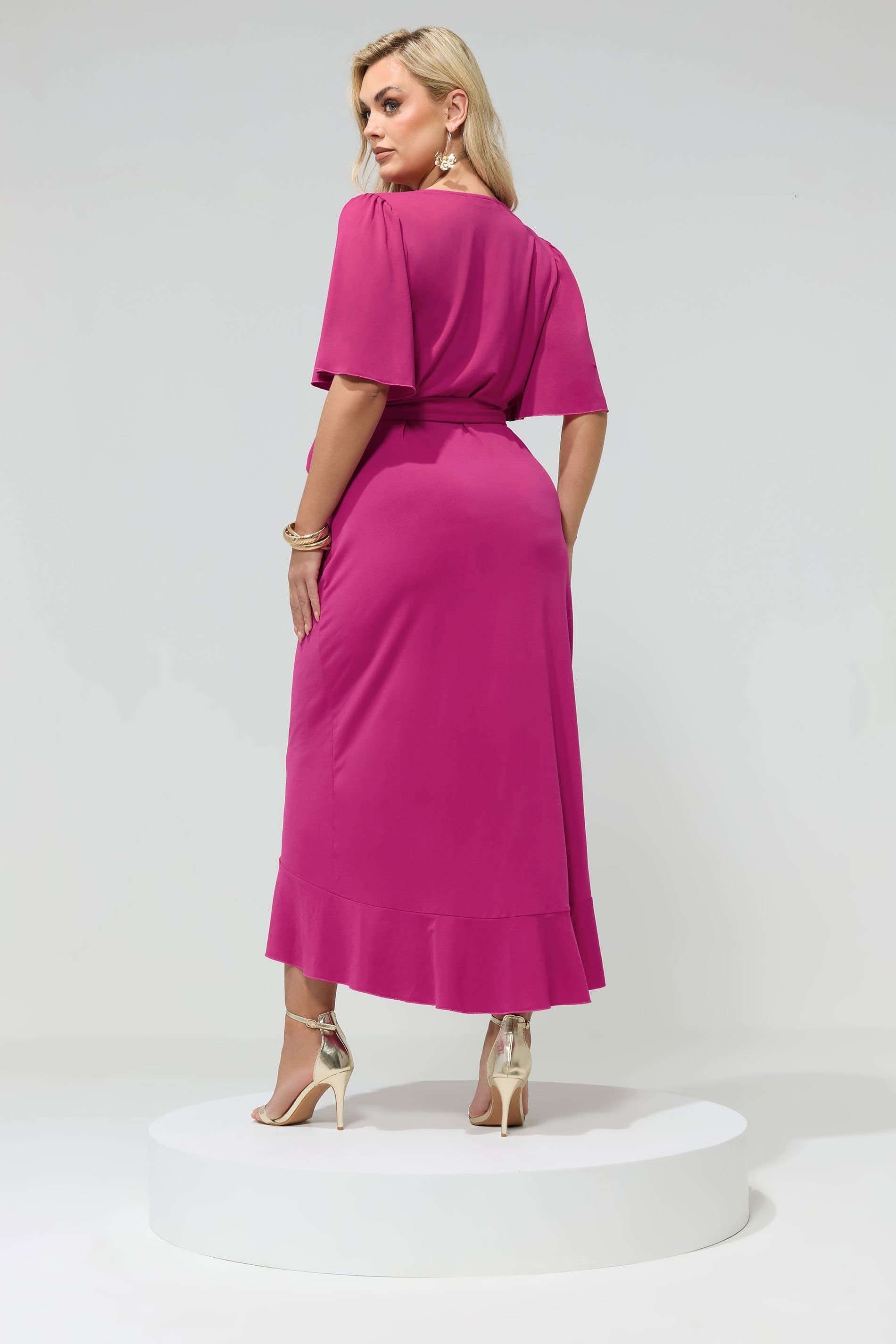 Yours Yours Women's Ruffle Hem Wrap Dress in Bright Pink