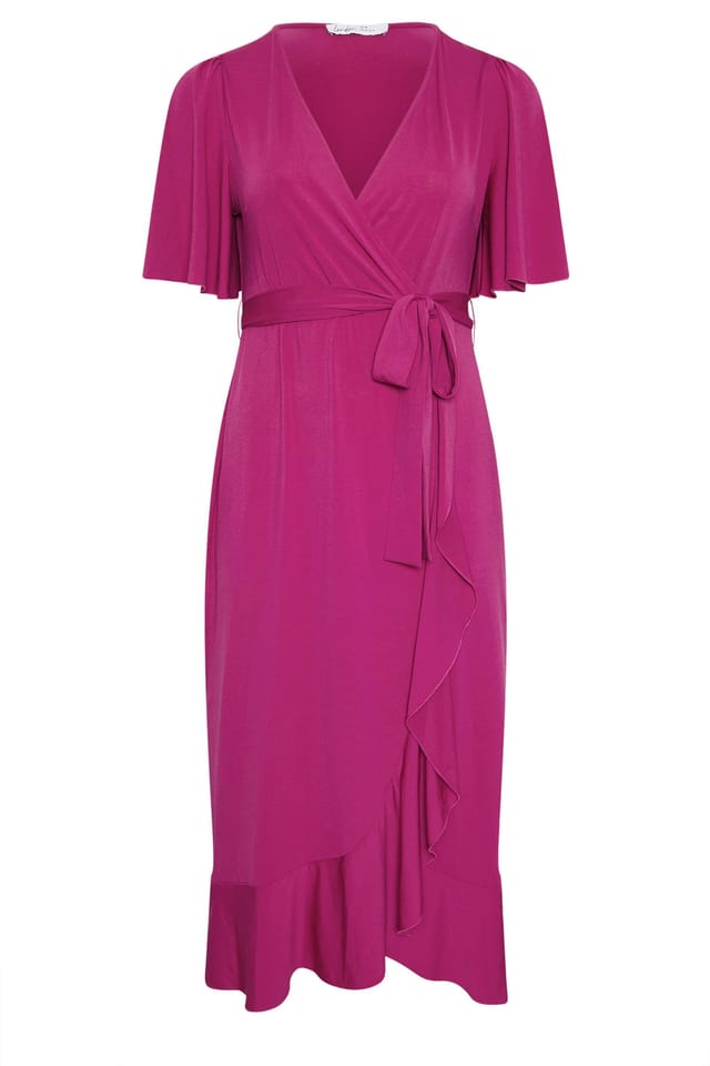Yours Yours Women's Ruffle Hem Wrap Dress in Bright Pink - 3