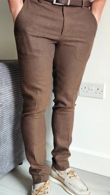ASOS Design Men's Caramel Herringbone Wool Mix Suit Trousers
