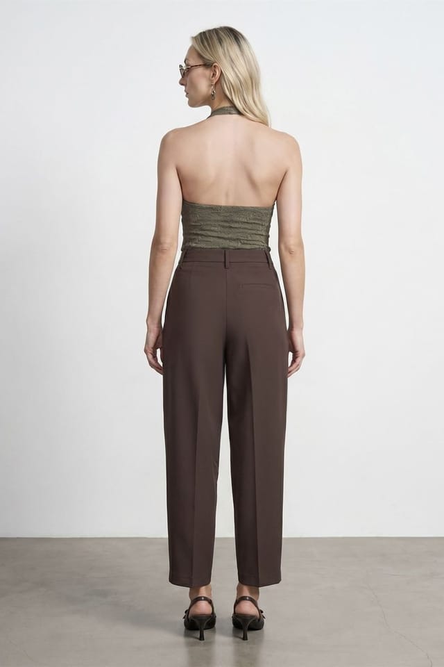 Dilvin Dilvin Women's High-Waist Wide-Leg Crepe Trousers in Chocolate - 2