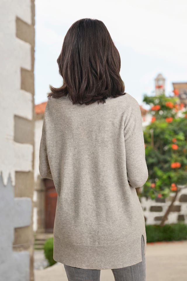 WoolOvers WoolOvers Women's Cashmere Merino Deep V Neck Tunic in Light Grey - 3