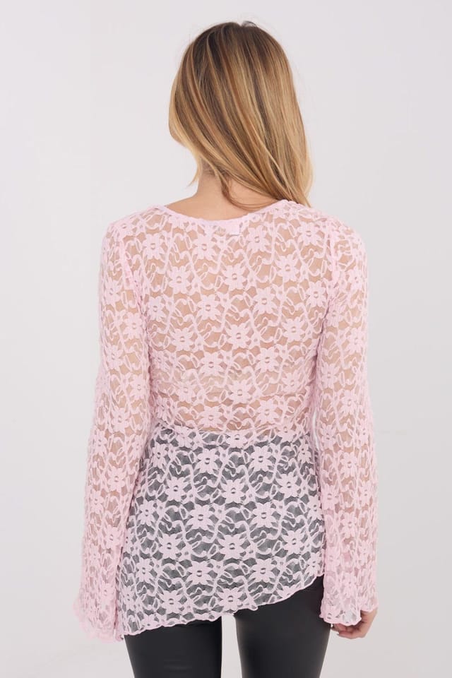 Love Lace Love Lace Women's Elegant Lace Blouse with Bell Sleeves in Pink - 3