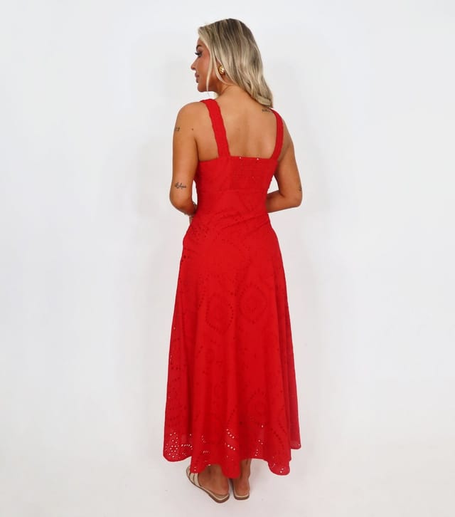 AX Paris Women's Bright Red Broderie Shirred Straps Midi Dress AX Paris New Look - 3
