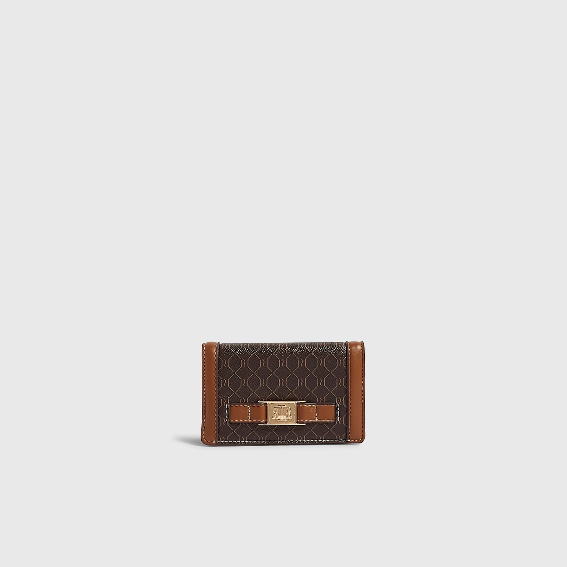 River Island River Island Womens Brown Monogram Tab Front Foldout Purse