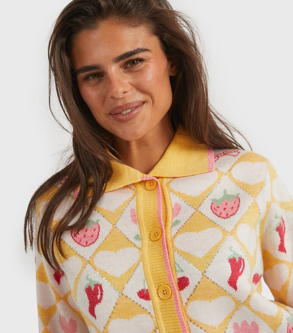 Skinnydip Women's Bright Yellow Floral Diamond Knitted Cardigan Skinnydip New Look - 4