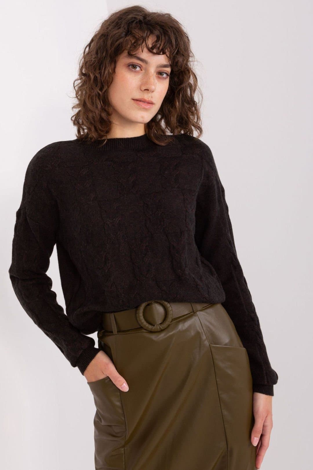 Love Lace Love Lace Women's Textured Knit Overhead Sweater Top in Black