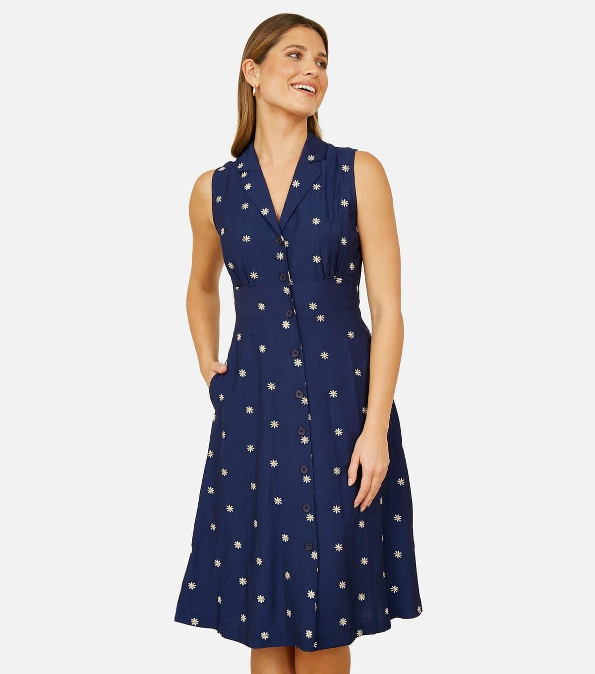 Yumi Women's Blue Polka Dot Sleeveless Dress Yumi New Look