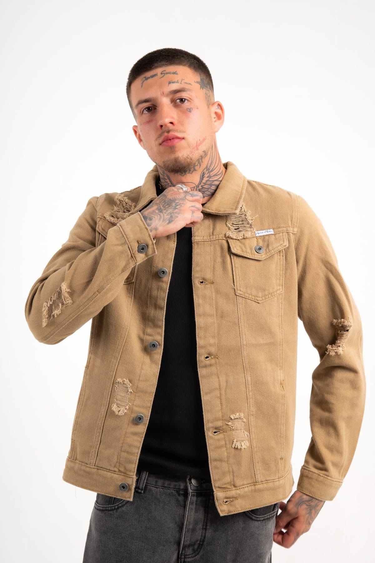 Liquor N Poker Liquor n Poker Men's Norton Denim Jacket In Tan With Distressing - 1