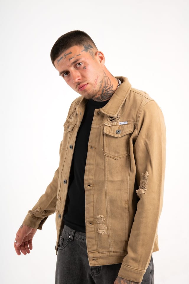 Liquor N Poker Liquor n Poker Men's Norton Denim Jacket In Tan With Distressing - 2