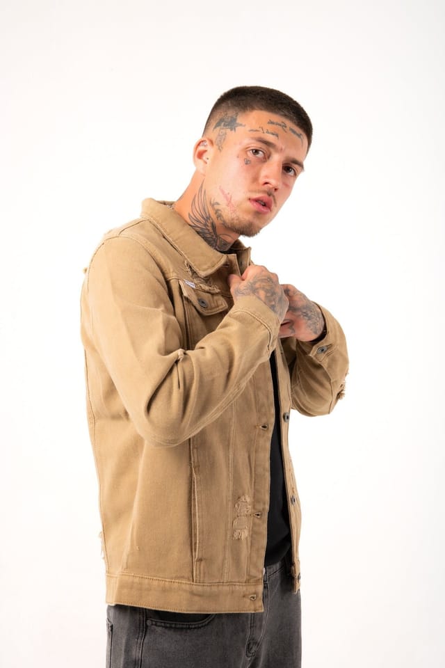 Liquor N Poker Liquor n Poker Men's Norton Denim Jacket In Tan With Distressing - 3