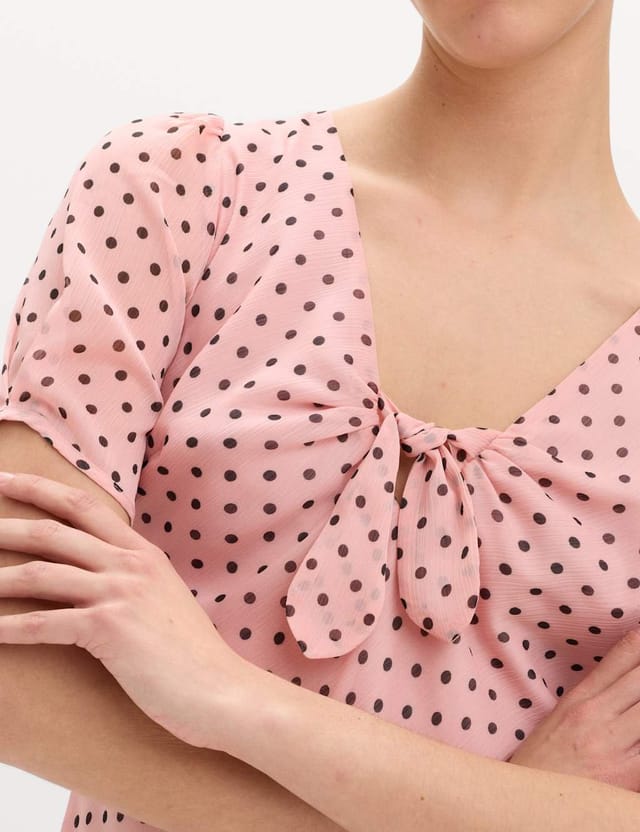 Marks & Spencer M&S Polka Dot Puff Sleeve Midaxi Tea Dress Pink Mix - 2