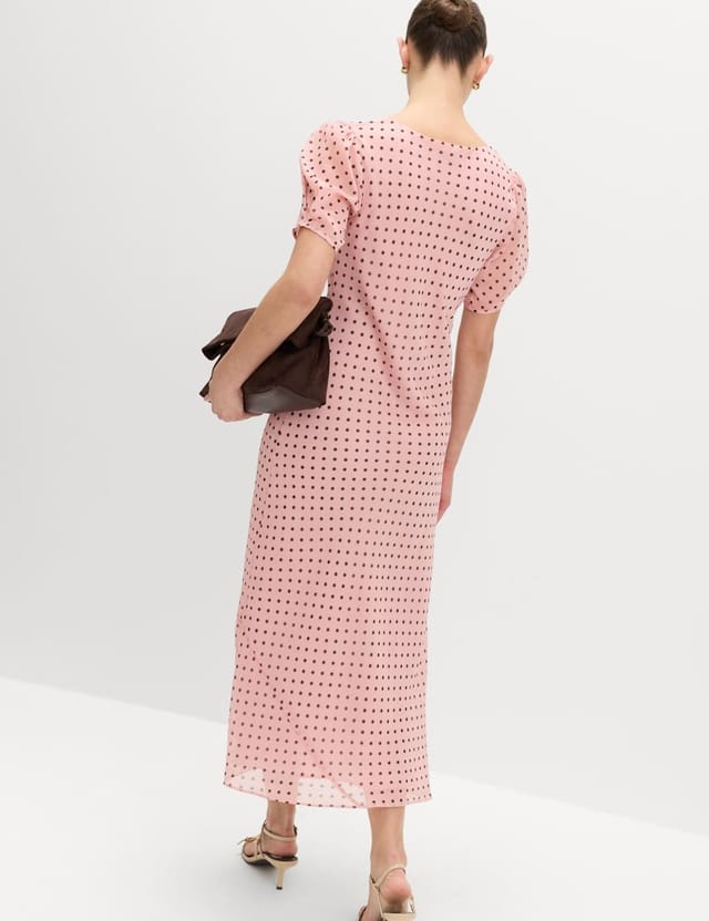 Marks & Spencer M&S Polka Dot Puff Sleeve Midaxi Tea Dress Pink Mix - 3