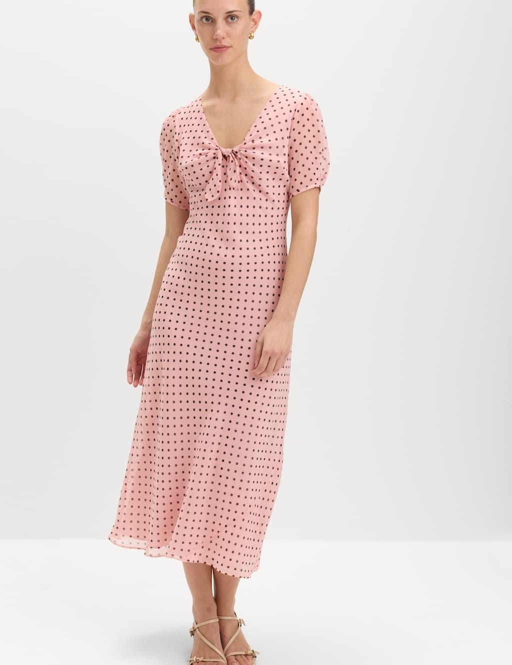 Marks & Spencer M&S Polka Dot Puff Sleeve Midaxi Tea Dress Pink Mix - 4