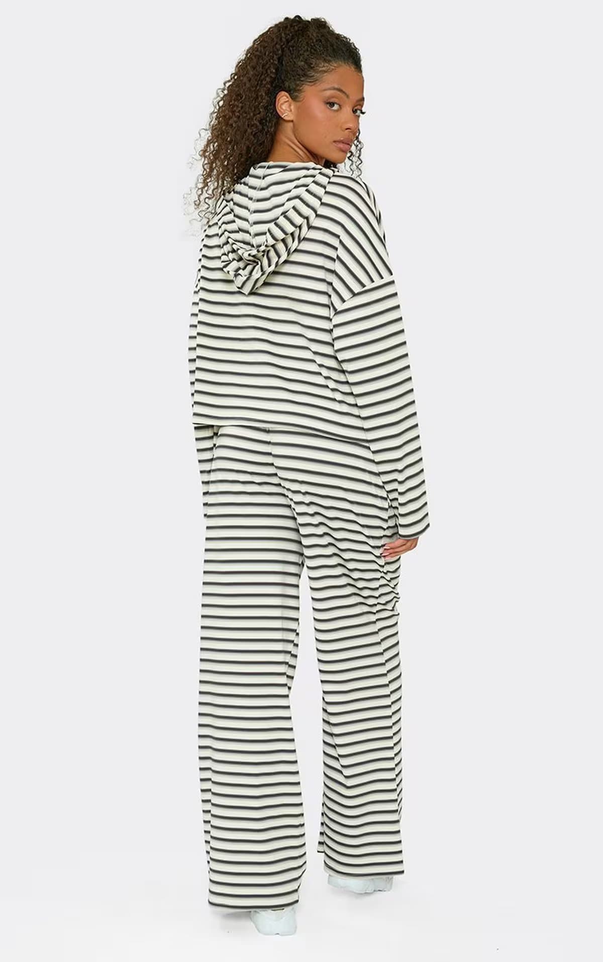 EGO Low Rise Straight Leg Joggers In Cream And Brown Soft Stripe, Women's Size UK 6