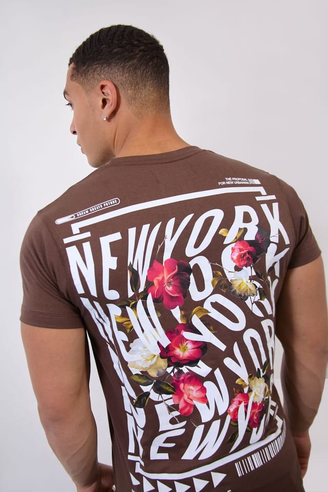 LONDON ATTITUDE LONDON ATTITUDE Men's Brown “New York Worldwide" Floral T-Shirt - 3