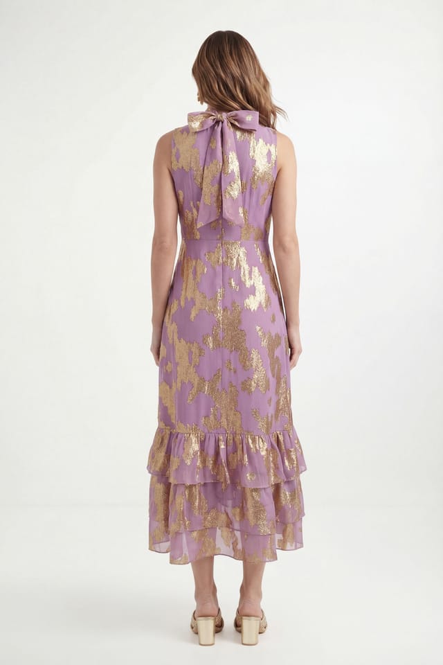 Wallis Wallis Women's Petite Metallic Ruffle Hem Maxi Dress in Pink - 2