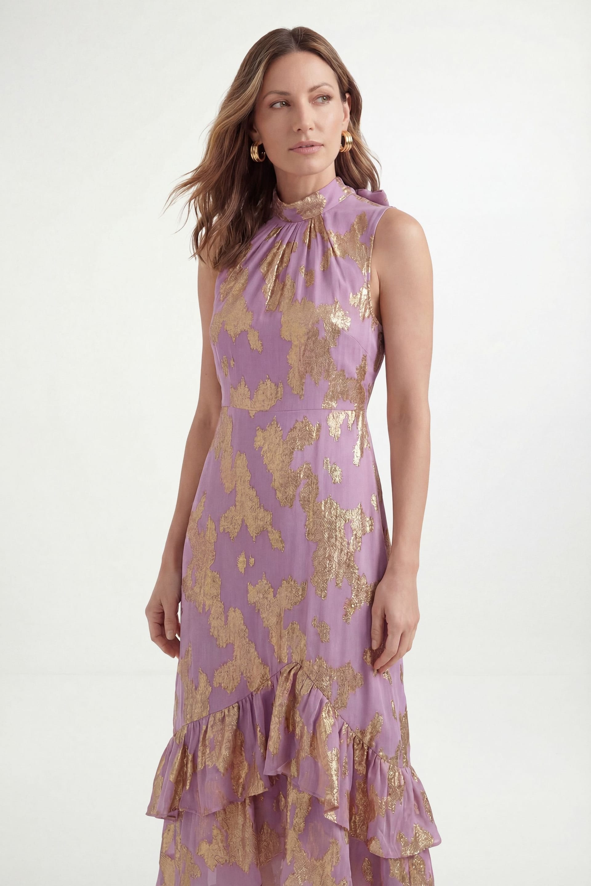 Wallis Wallis Women's Petite Metallic Ruffle Hem Maxi Dress in Pink - 4