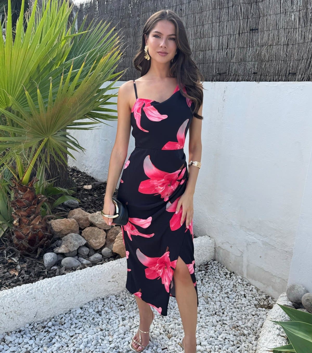 AX Paris Women's Black Floral Strap Cowl Midi Dress AX Paris New Look