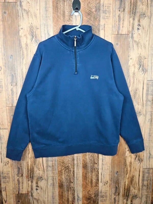 Reebok Reebok Seattle Seahawks 1-4 Zip Sweatshirt - Navy NFL Jumper - M