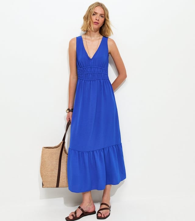 New Look Women's Bright Blue Ruched Waist V-Neck Midi Dress New Look - 3