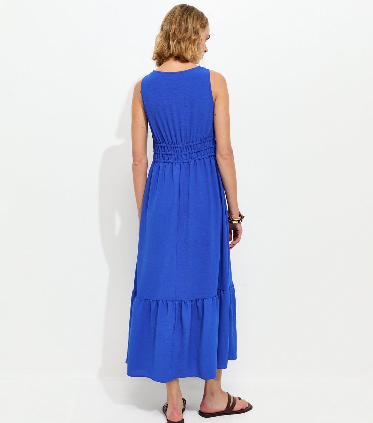 New Look Women's Bright Blue Ruched Waist V-Neck Midi Dress New Look - 4