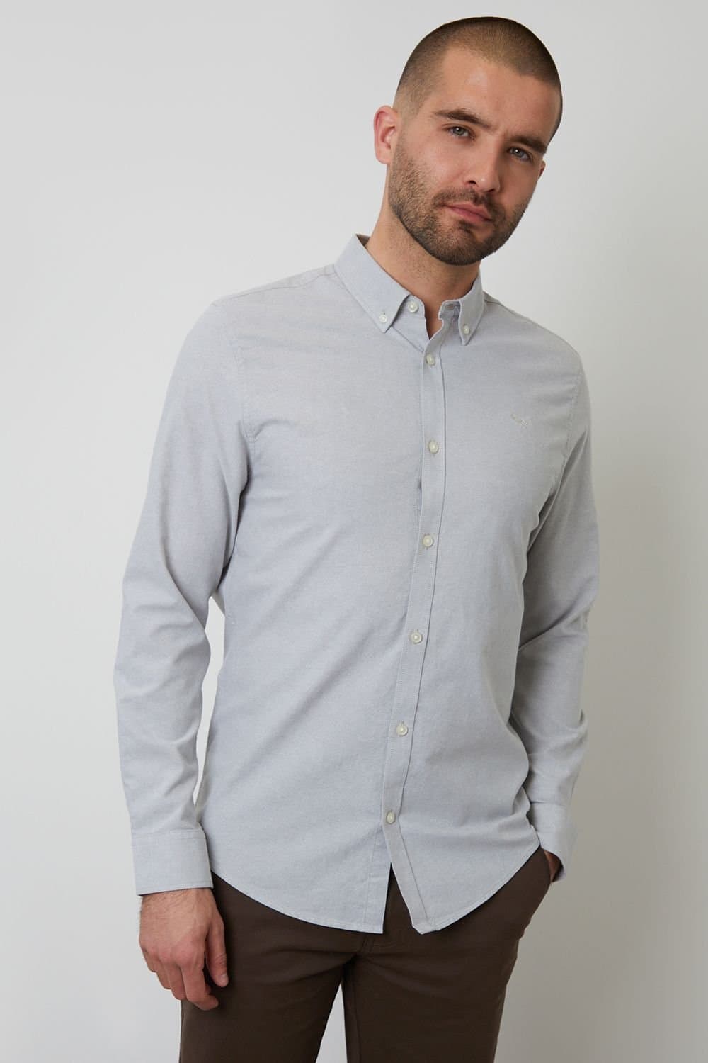 Threadbare Threadbare Men's Oxford Cotton Slim Fit Long Sleeve Shirt in Pale Green