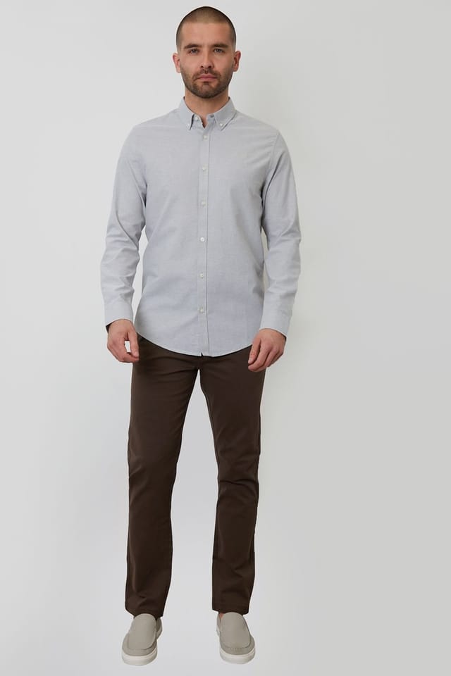Threadbare Threadbare Men's Oxford Cotton Slim Fit Long Sleeve Shirt in Pale Green - 3