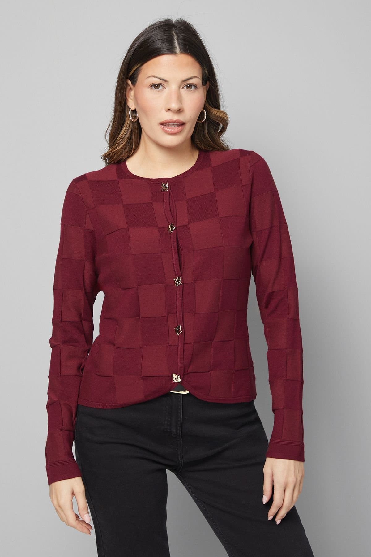 Wallis Wallis Women's Stitch Detail Cardigan in Burgundy