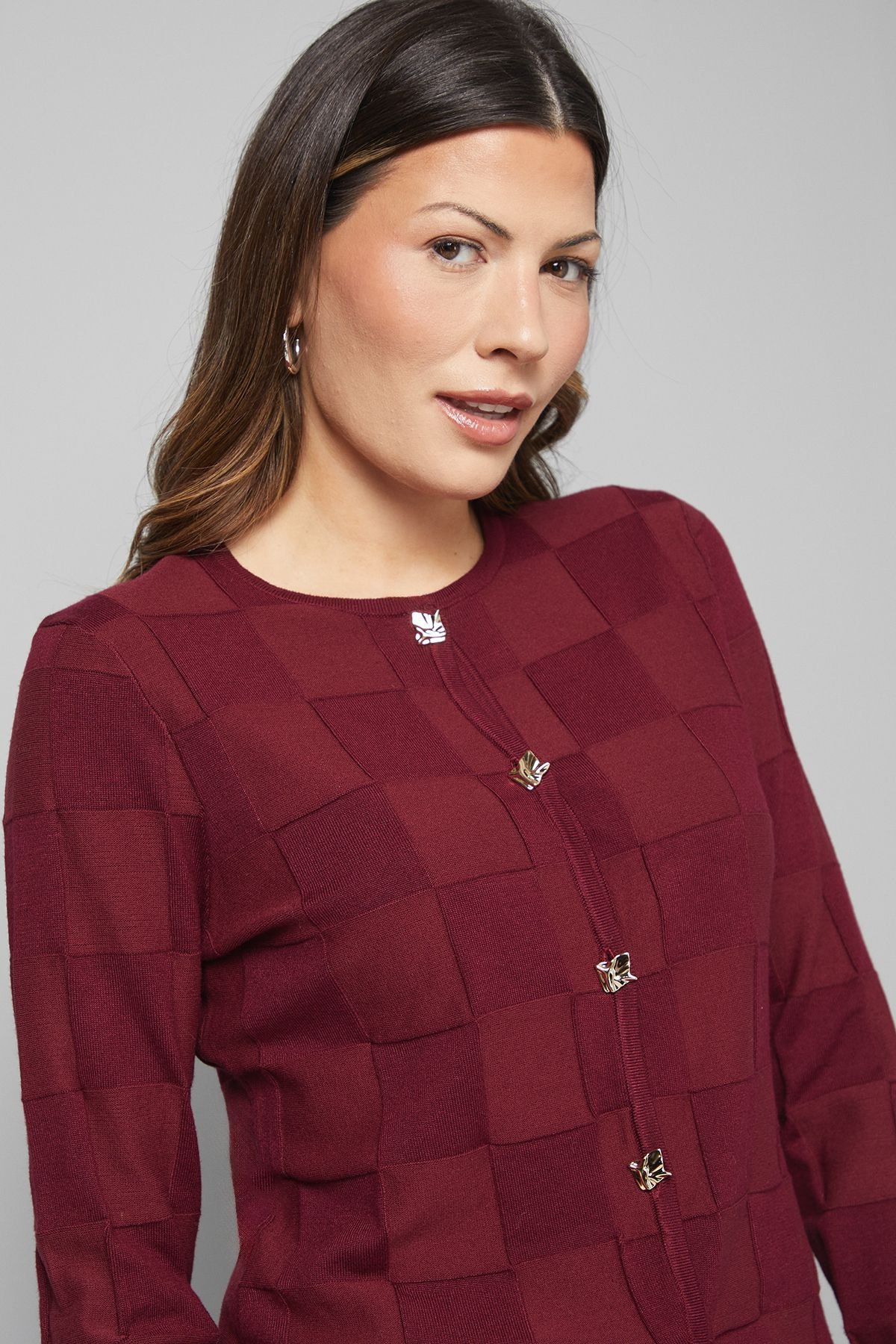 Wallis Wallis Women's Stitch Detail Cardigan in Burgundy - 4