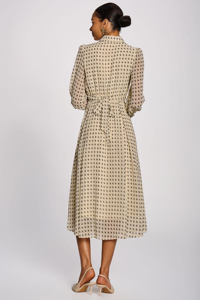 Jolie Moi Jolie Moi Women's Chiffon Print Ruffled Shirt Dress in Medium Beige - 2