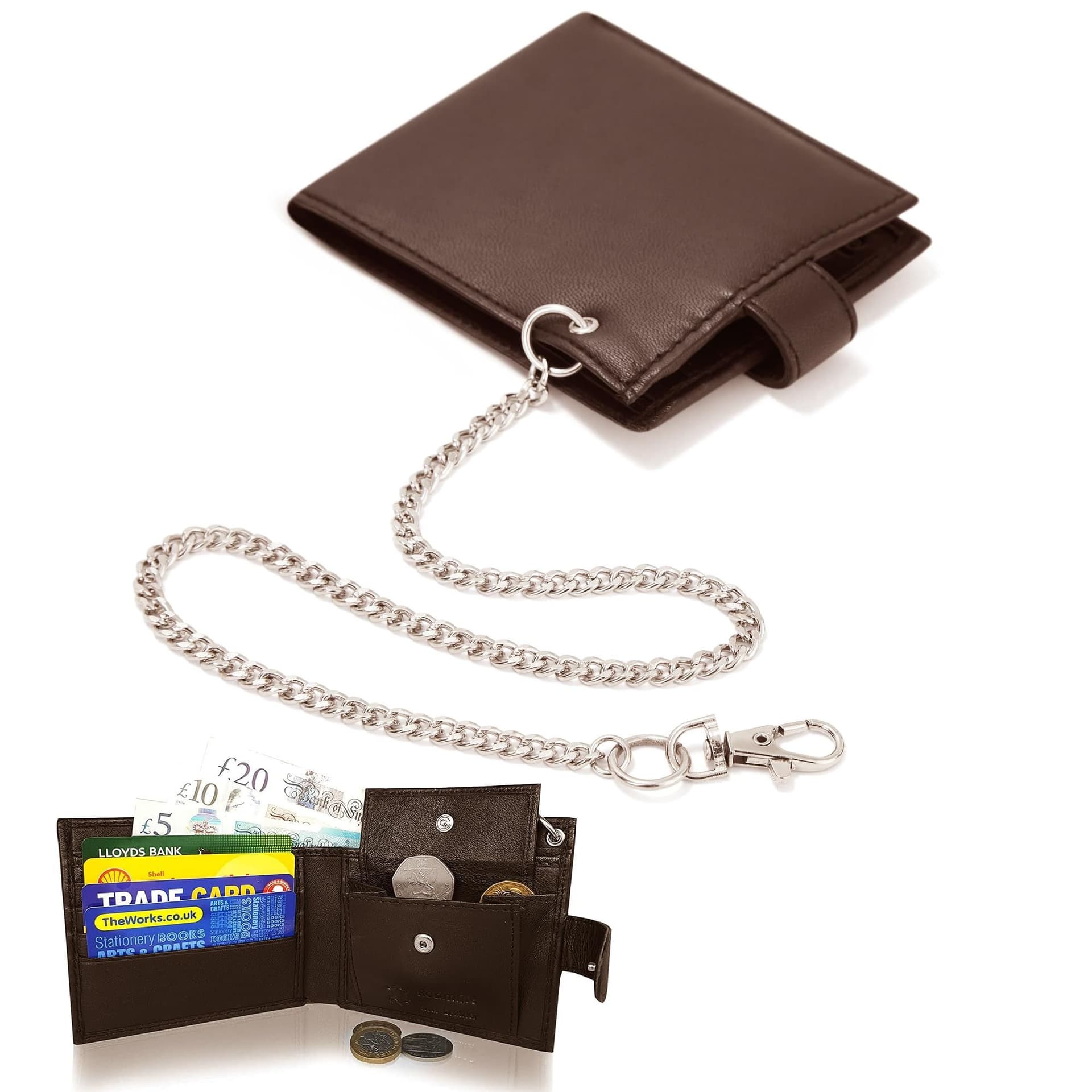 Woodland Leathers Woodland Leathers Men's Men's RFID Leather Biker Wallet with Chain & Coin Pocket in Brown