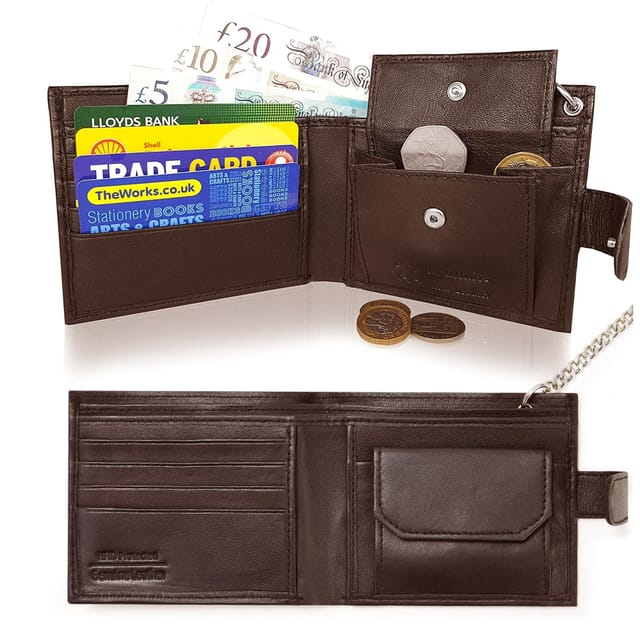 Woodland Leathers Woodland Leathers Men's Men's RFID Leather Biker Wallet with Chain & Coin Pocket in Brown - 2