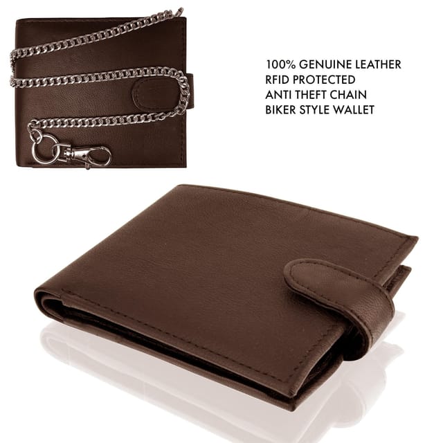 Woodland Leathers Woodland Leathers Men's Men's RFID Leather Biker Wallet with Chain & Coin Pocket in Brown - 3