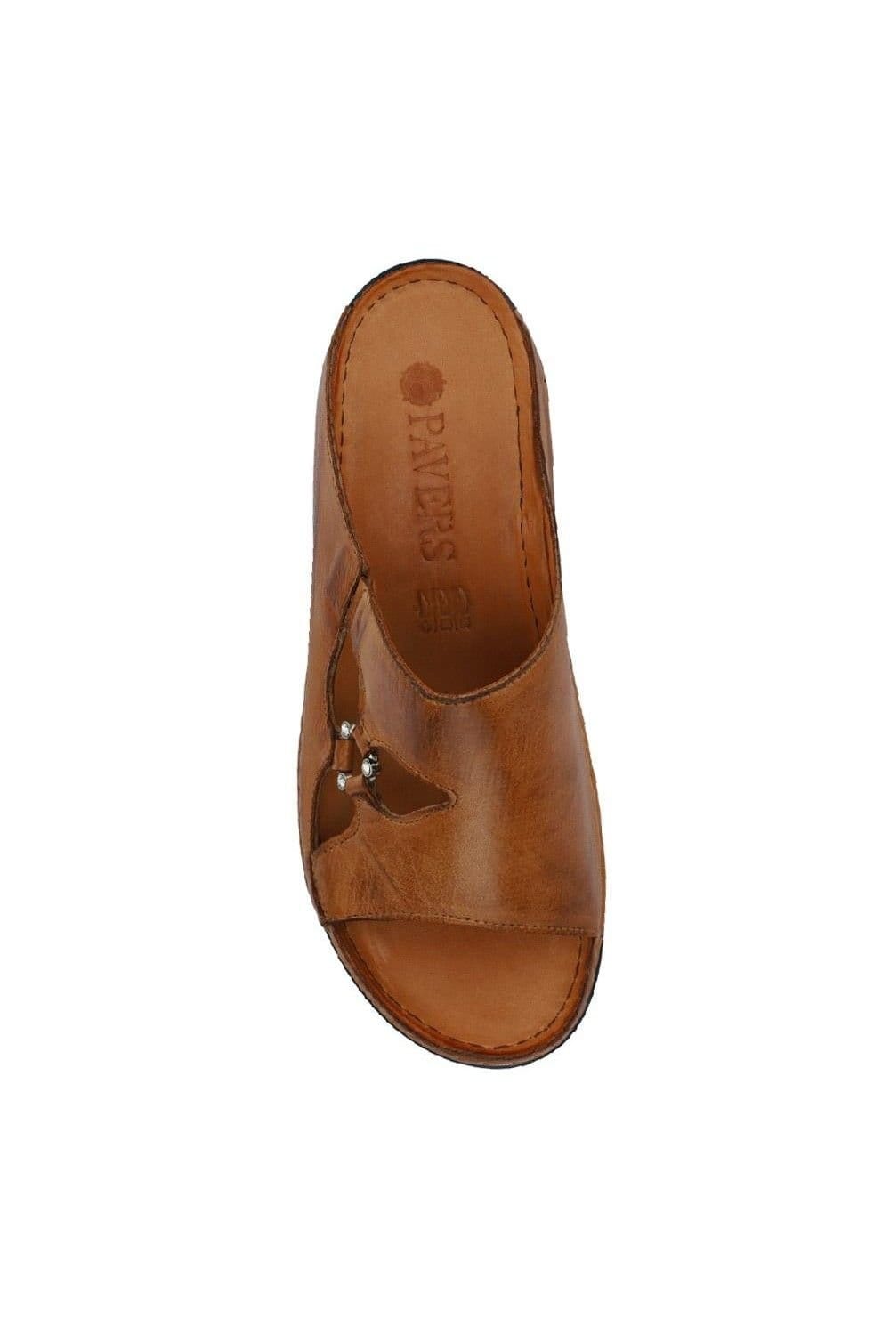 Pavers Pavers Women's Leather Wedge-Heeled Mules in Tan - 4