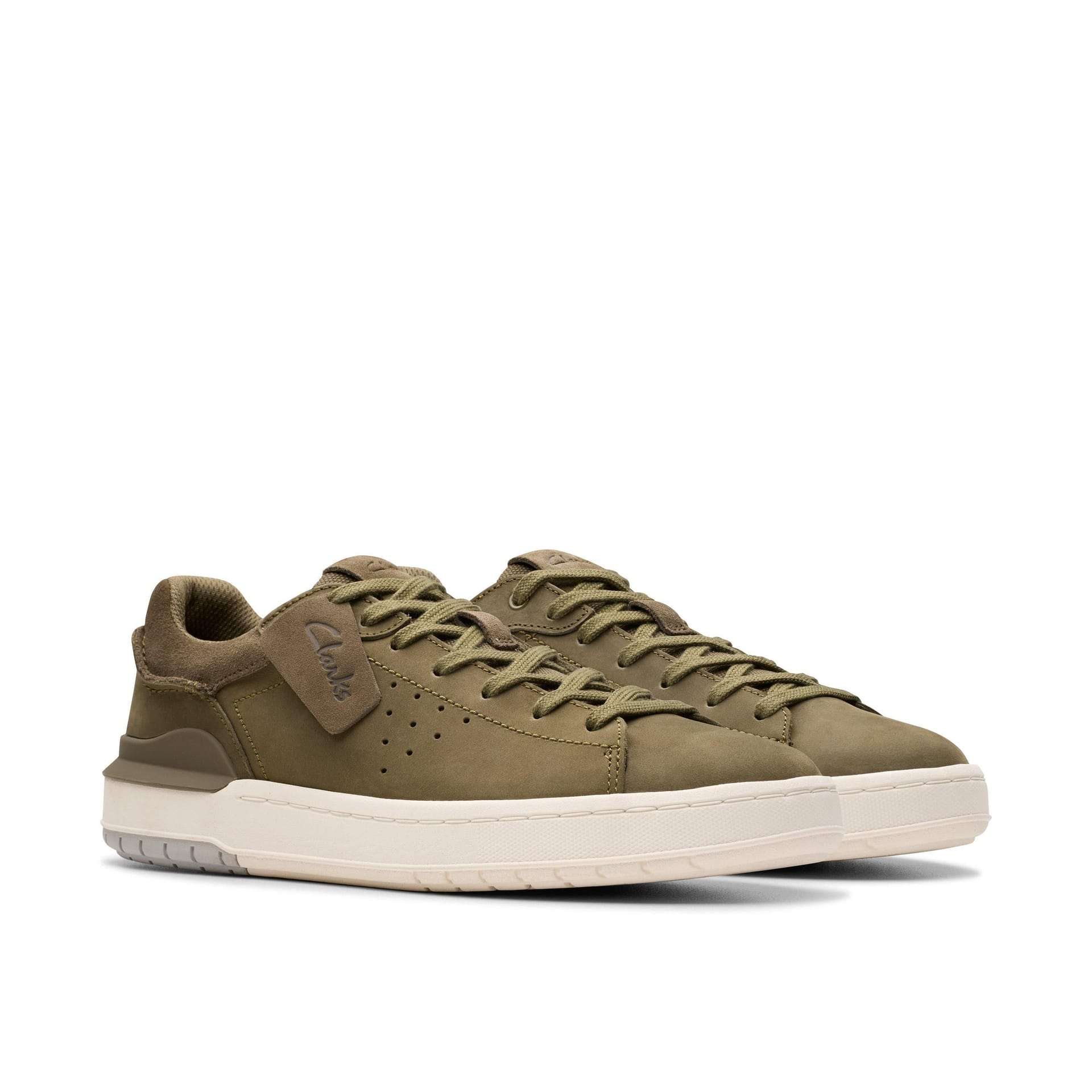 Clarks Clarks Men's Courtlite 2 Run Olive Nubuck Trainers, Lace Up in Green - 4