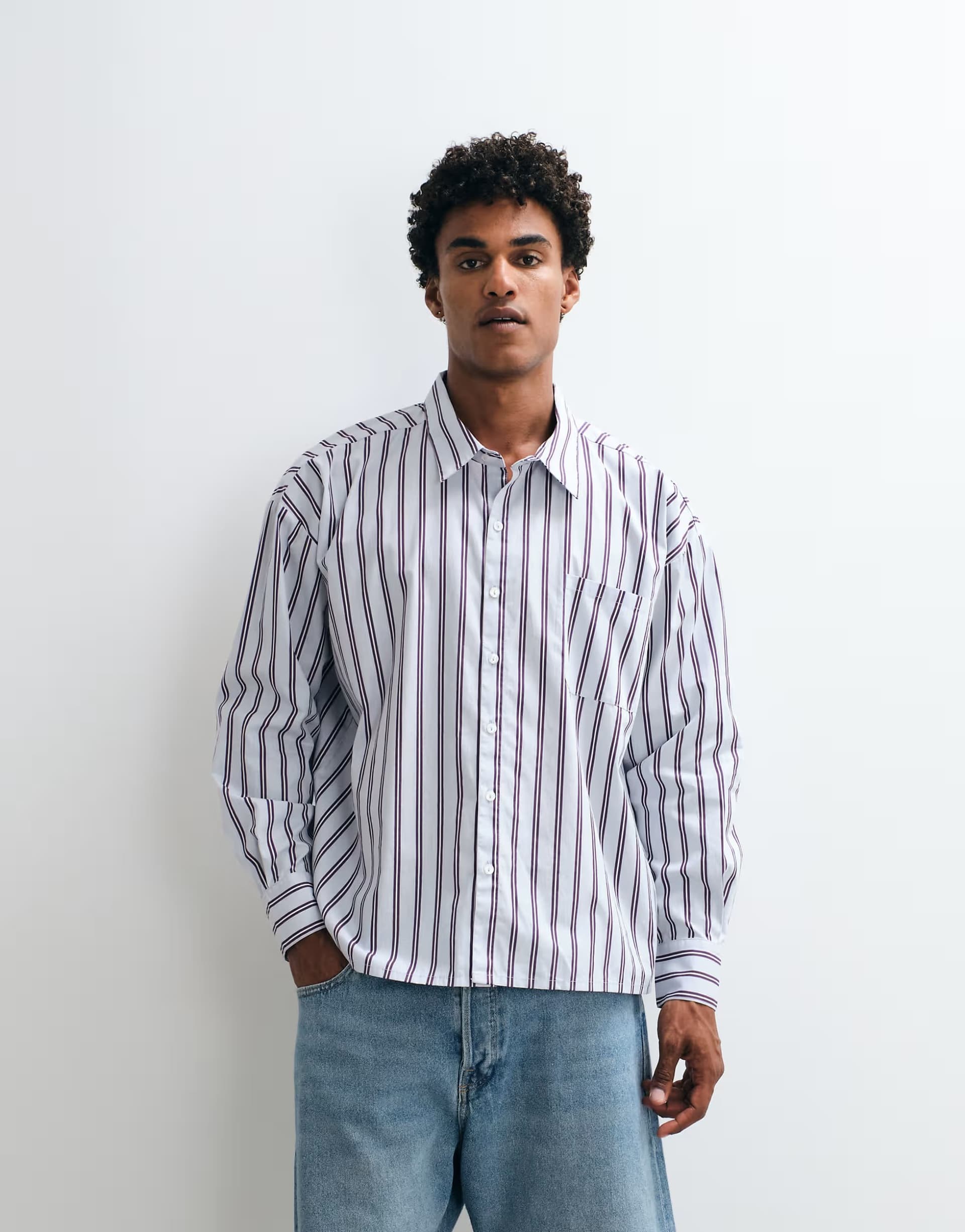 ASOS Reclaimed Vintage long sleeve oversized shirt in pink stripe