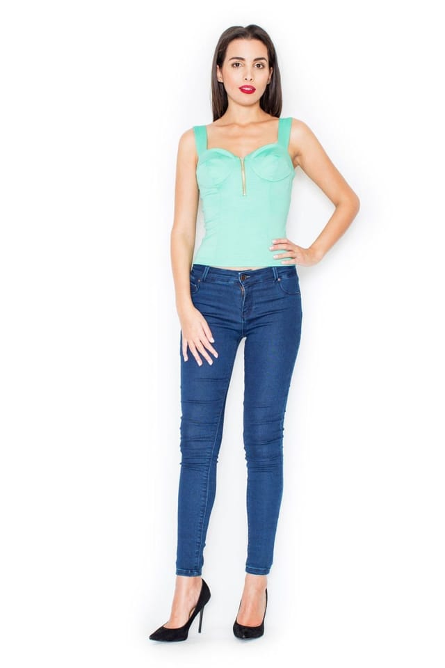 Love Lace Love Lace Women's Corset Style Blouse with Front Zip in Green - 2