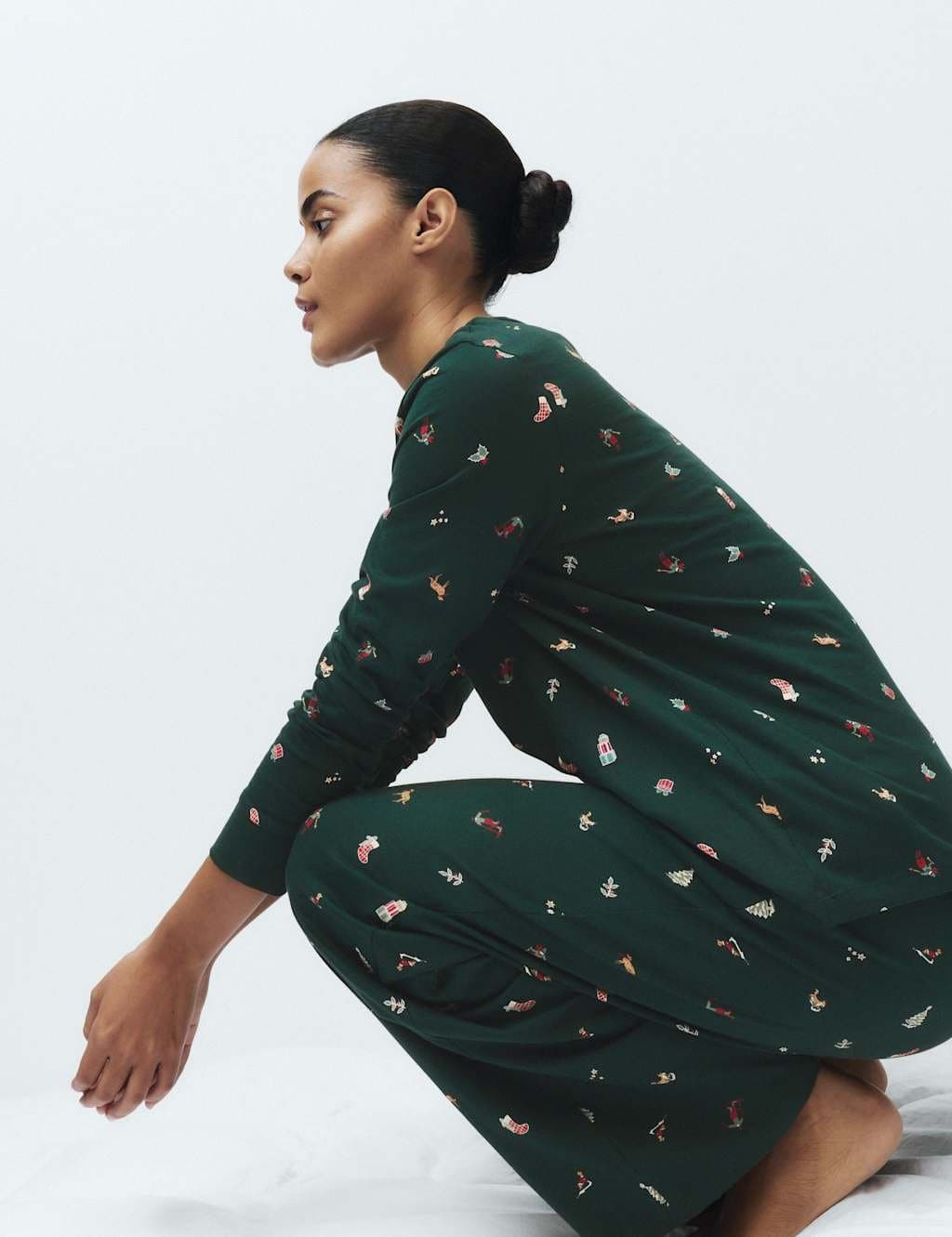 Marks & Spencer M&S Pure Cotton Printed Matching Family Christmas Pyjama Set Dark Green Mix