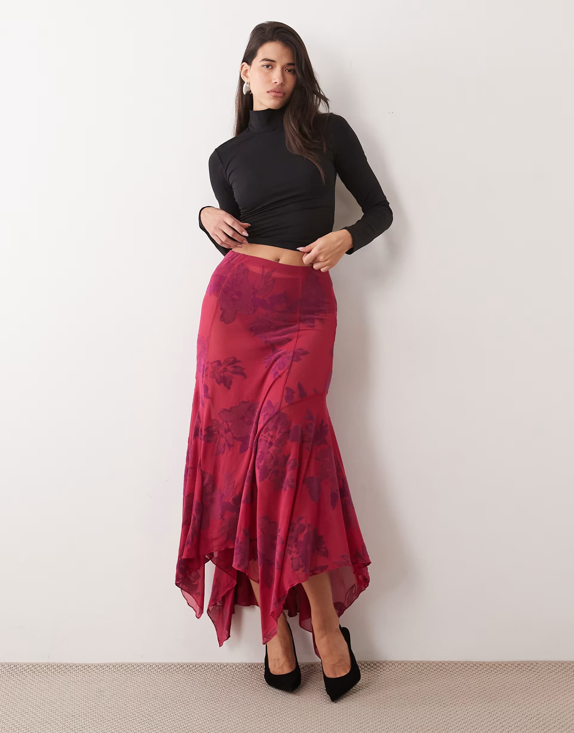 ASOS ASOS DESIGN hank hem maxi flock skirt in fuschia pink