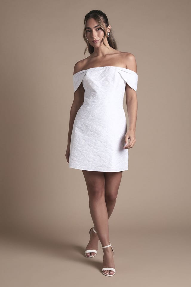 Oasis Oasis Women's Off The Shoulder Jacquard Wedding Mini Dress in Ivory - 3