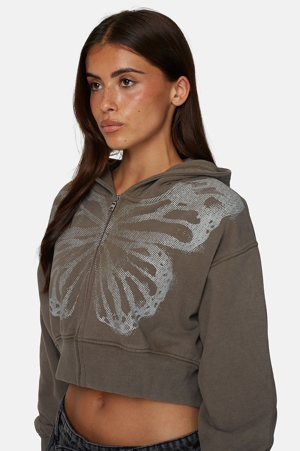 Good For Nothing Good For Nothing Women's Cropped Zip Hoodie with Graphic Print in Brown - 4