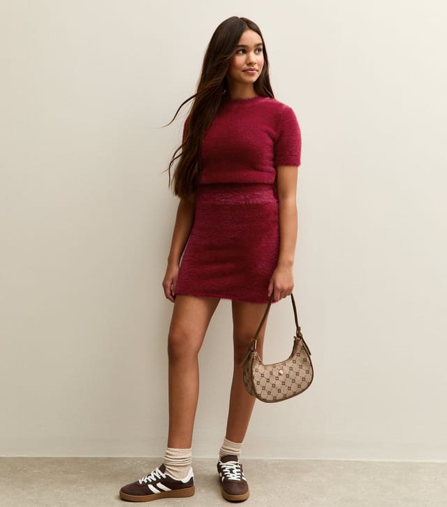 New Look Girls' Dark Burgundy Fluffy Mini Skirt New Look - 2