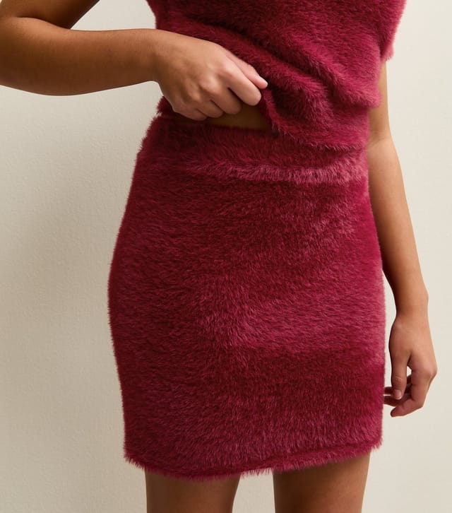 New Look Girls' Dark Burgundy Fluffy Mini Skirt New Look - 3