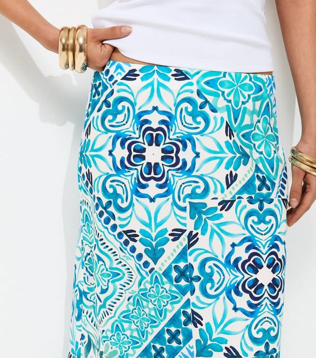 New Look Women's Blue Tile Print Bias Cut Midi Skirt New Look - 2