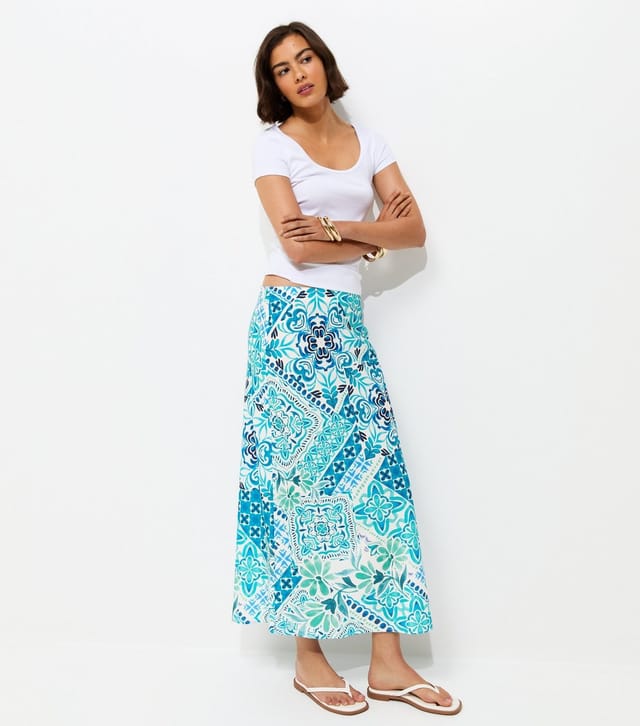 New Look Women's Blue Tile Print Bias Cut Midi Skirt New Look - 3