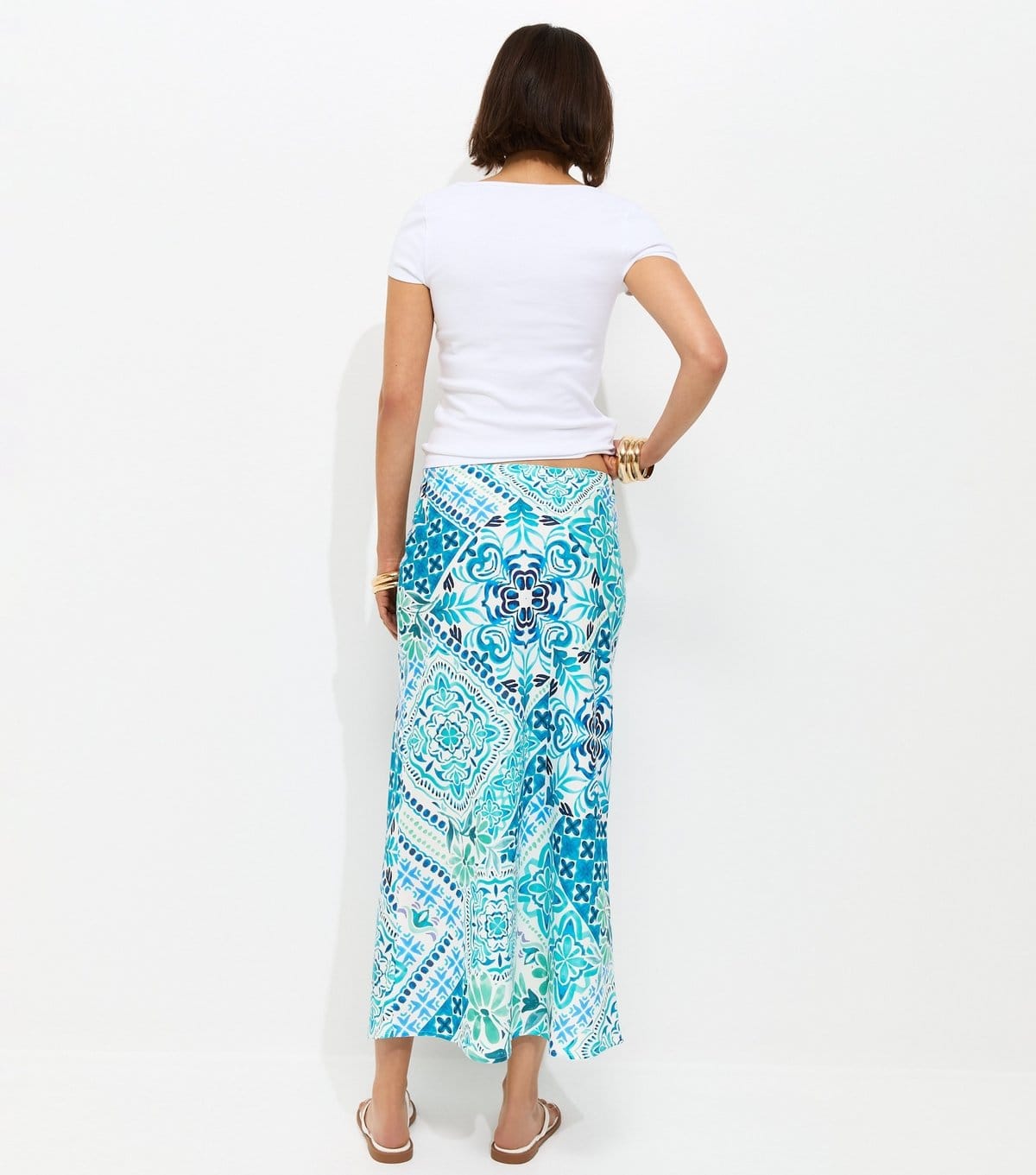 New Look Women's Blue Tile Print Bias Cut Midi Skirt New Look - 4